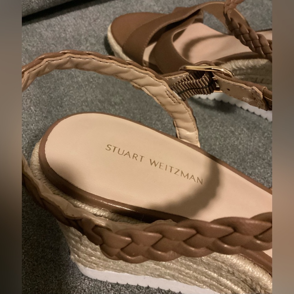 New Stuart Weitzman Mykonos Leather Espadrille Wedge Sandals Camel/Brown Size 10 - Picture 2 of 8